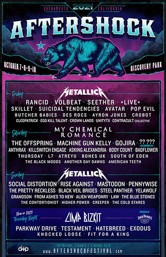 AFTERSHOCK 2021 Lineup Announced Metallica, My Chemical Romance