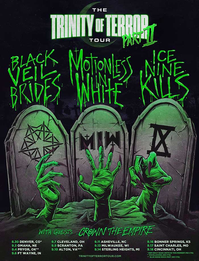 MOTIONLESS IN WHITE, BLACK VEIL BRIDES & ICE NINE KILLS Announce Second Leg of Their “Trinity Of